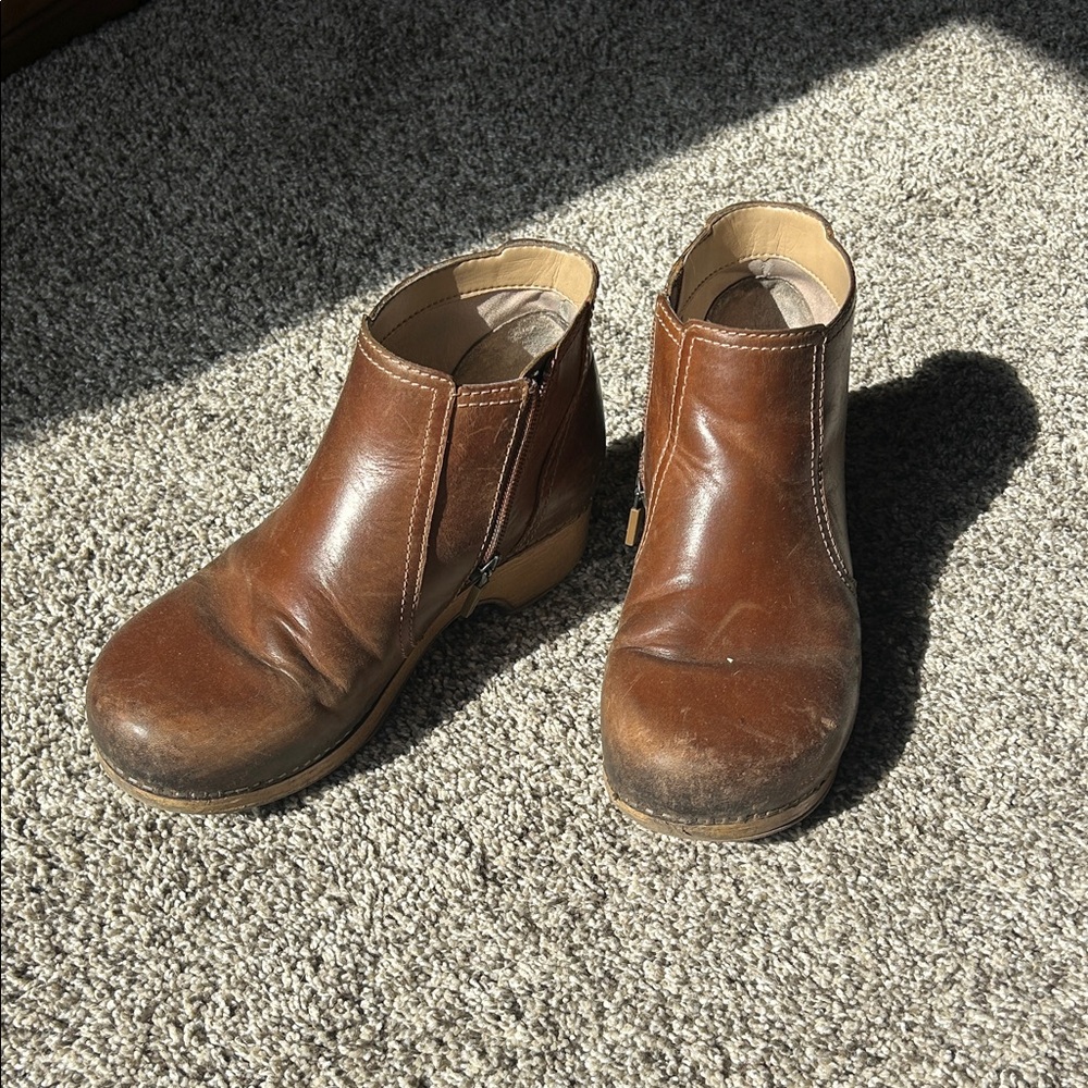 Dansko Brown Leather Side-Zip Ankle Clogs
